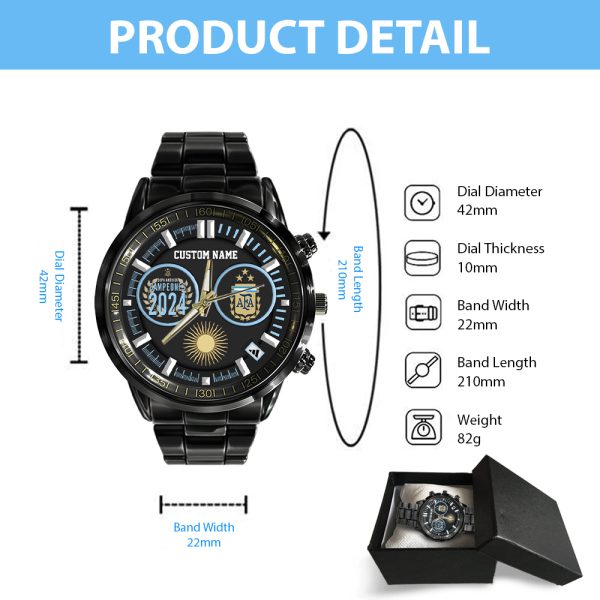 Personalized Argentina National Football Team Black Stainless Steel Watch - TANTN 7415