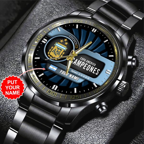 Personalized Argentina National Football Team Black Stainless Steel Watch - TANTN 7416