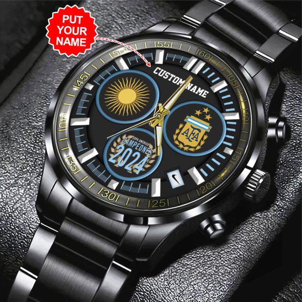 Personalized Argentina National Football Team Black Stainless Steel Watch - TANTN 7417