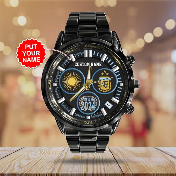 Personalized Argentina National Football Team Black Stainless Steel Watch - TANTN 7417