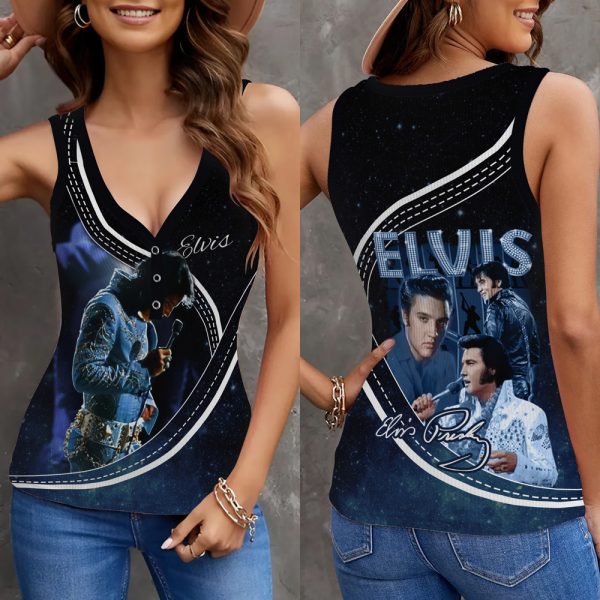 Elvis Presley Women V-Neck Ribbed Tank Top - HUANNM 5478.1