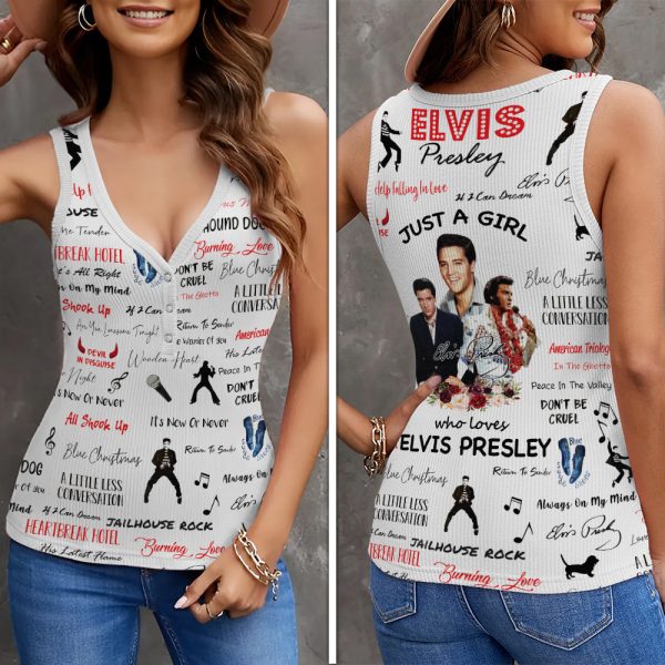 Elvis Presley Women V-Neck Ribbed Tank Top - HOATT 5677