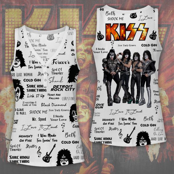 Kiss Band Women V-Neck Ribbed Tank Top - HOATT 5684