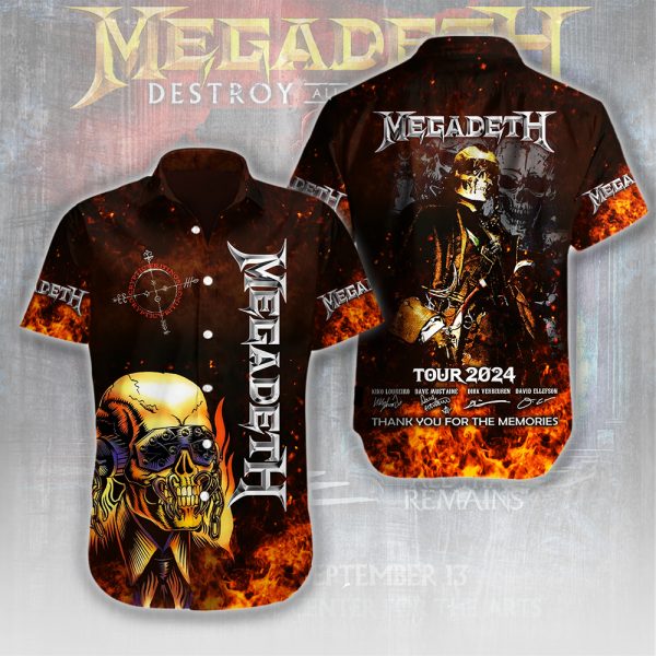 Megadeth Band Short Sleeve Dress Shirt - HUANNM 5574