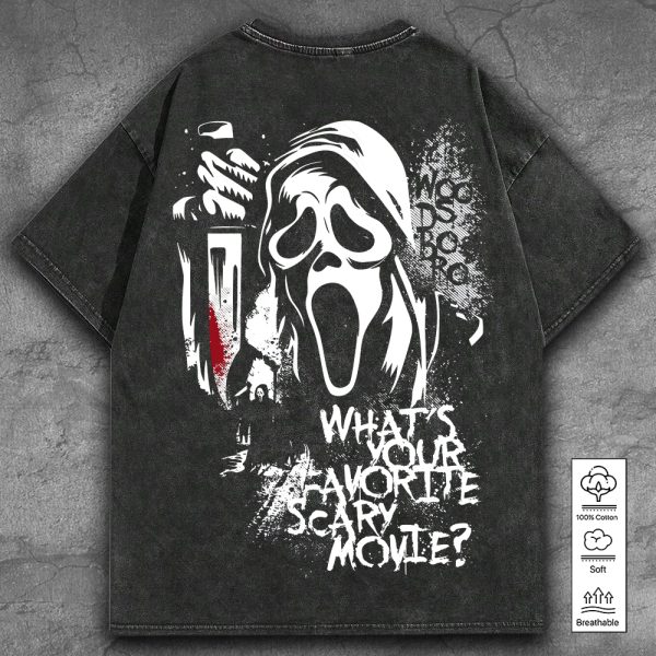 Scream x Horror Movies 2D Acid Washed Cotton Shirt - GNE 849