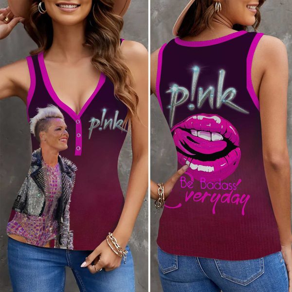 P!nk Women V-Neck Ribbed Tank Top - VANDH 3162