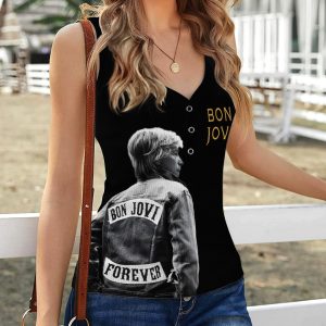 Bon Jovi Women V-Neck Ribbed Tank Top - ANHNV 5107