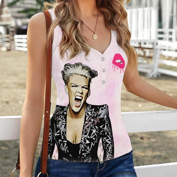 P!nk Women V-Neck Ribbed Tank Top - ANHNV 5108