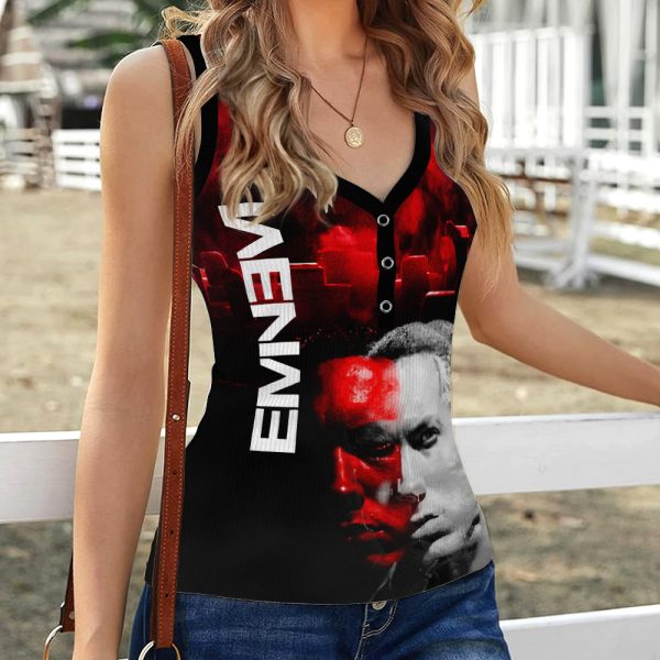 Eminem Women V-Neck Ribbed Tank Top - ANHNV 5109