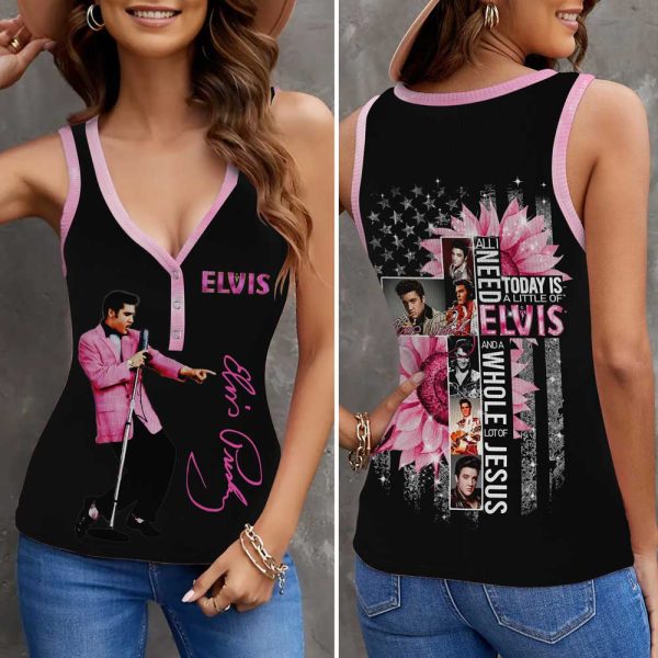 Elvis Presley Women V-Neck Ribbed Tank Top - MAITM 7732