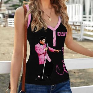 Elvis Presley Women V-Neck Ribbed Tank Top - MAITM 7732