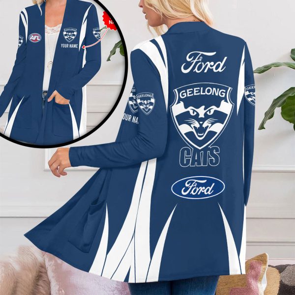 Personalized Geelong Football Club Women's Patch Pocket Cardigan - MAITM 7925