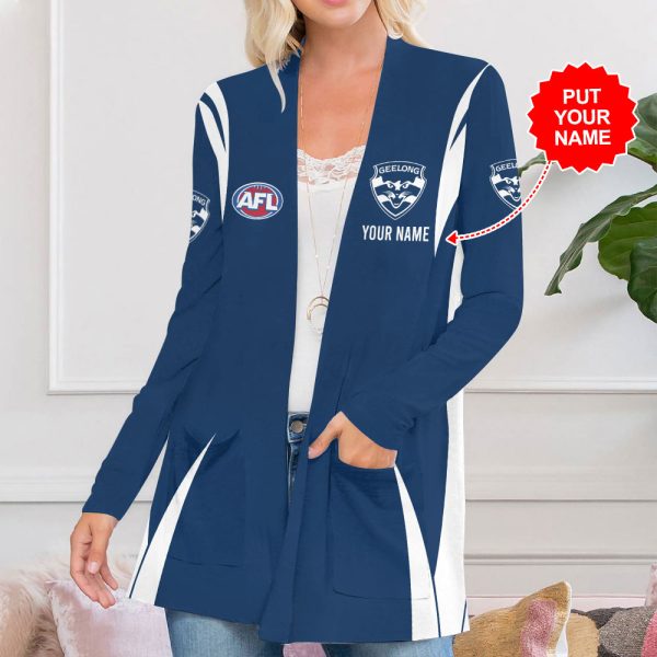 Personalized Geelong Football Club Women's Patch Pocket Cardigan - MAITM 7925