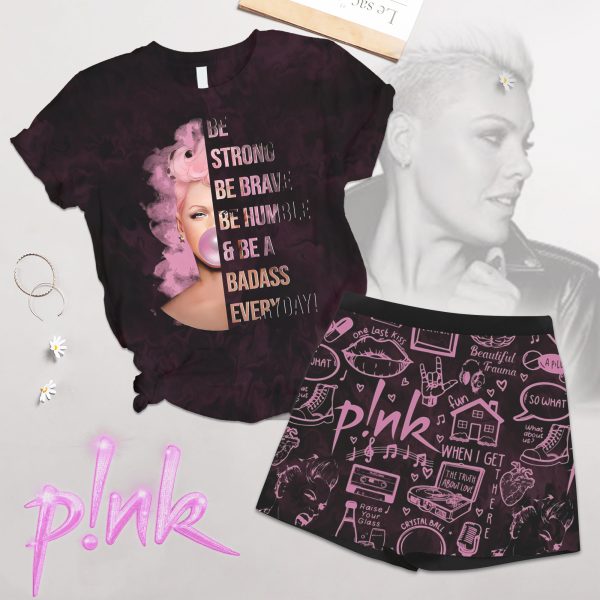 P!nk Women O-Neck T-Shirt and Casual Shorts Set - MAITM 7722