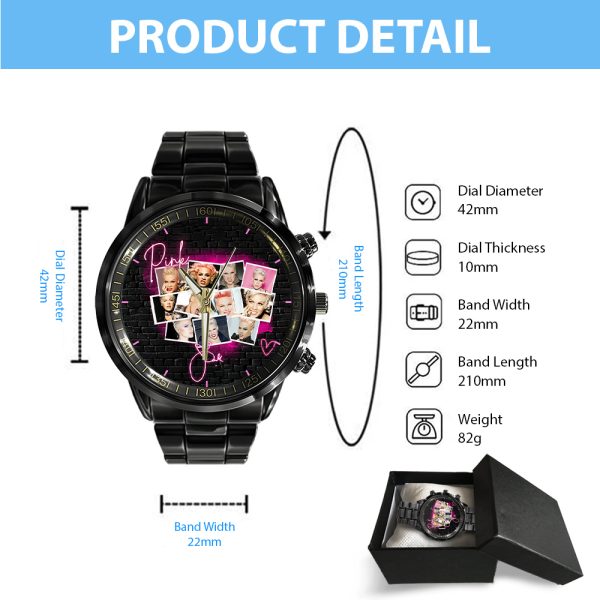 P!nk Black Stainless Steel Watch - HOATT 5728