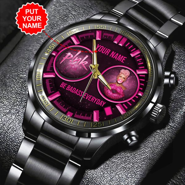 Personalized P!nk Black Stainless Steel Watch - HOATT 5917