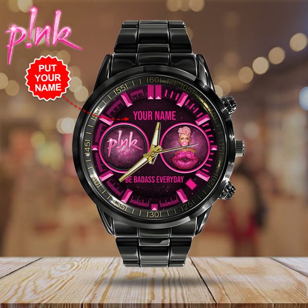 Personalized P!nk Black Stainless Steel Watch - HOATT 5917