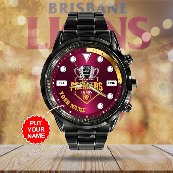 Personalized Brisbane Lions Black Stainless Steel Watch - MAITM 8197