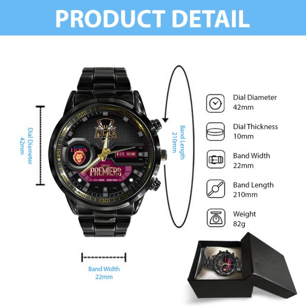 Brisbane Lions Black Stainless Steel Watch - MAITM 8195