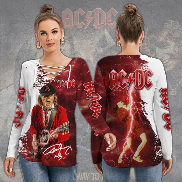 AC/DC x Angus Young Women's Long Sleeve Neckline Tie Sweatshirt - MAITM 7991