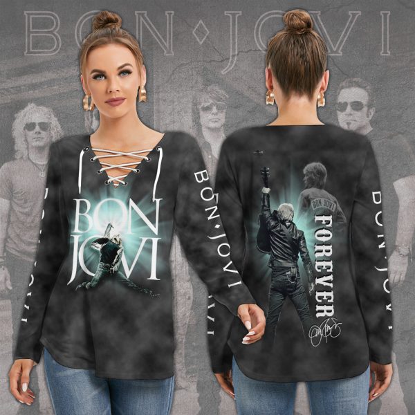 Bon Jovi Women's Long Sleeve Neckline Tie Sweatshirt - MAITM 7993