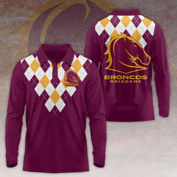 Brisbane Broncos 3D Long Sleeve Polo Shirt - VANDH 3510.1