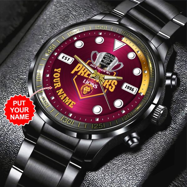 Personalized Brisbane Lions Black Stainless Steel Watch - MAITM 8197