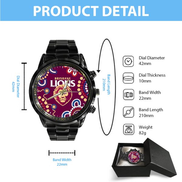 Brisbane Lions Black Stainless Steel Watch - HOATT 6389