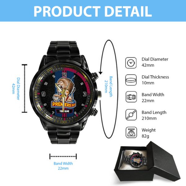 Personalized Brisbane Lions Black Stainless Steel Watch - TANTN 8474