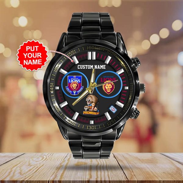 Personalized Brisbane Lions Black Stainless Steel Watch - TANTN 8475