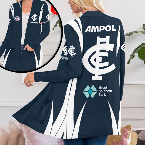 Personalized Carlton Football Club Women's Patch Pocket Cardigan - MAITM 7924