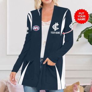 Personalized Carlton Football Club Women's Patch Pocket Cardigan - MAITM 7924