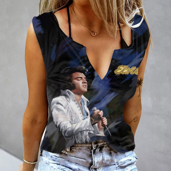 Elvis Presley Women's Button V-neck Sleeveless Shirt - GNE 1477