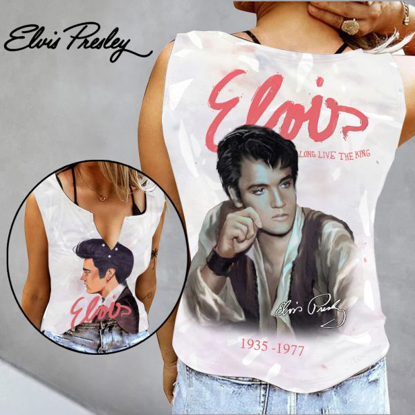 Elvis Presley Women's Button V-neck Sleeveless Shirt - GNE 1478