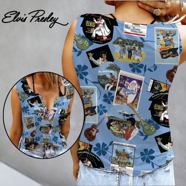 Elvis Presley Women's Button V-neck Sleeveless Shirt - GNE 1479