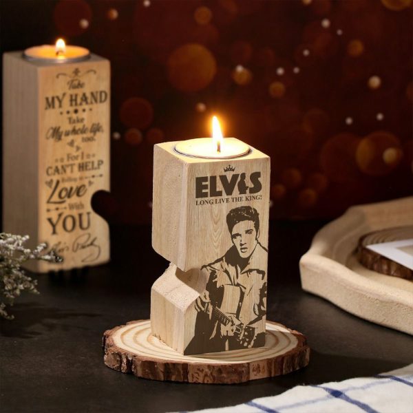 Elvis Presley Heart Wood Candle Holder - MAITM 3817