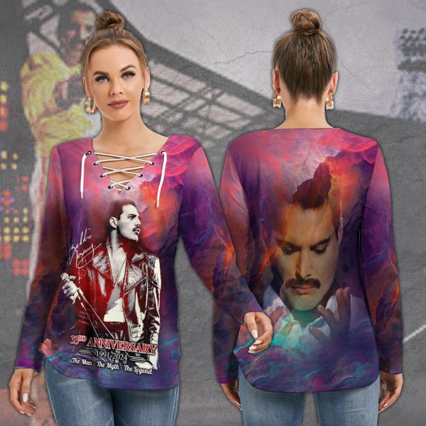 Freddie Mercury Women's Long Sleeve Neckline Tie Sweatshirt - MAITM 7994