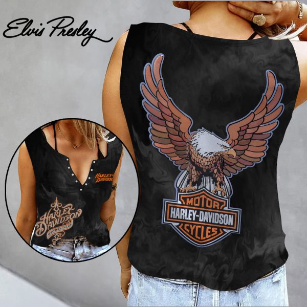 Harley Davidson Women's Button V-neck Sleeveless Shirt - GNE 1480