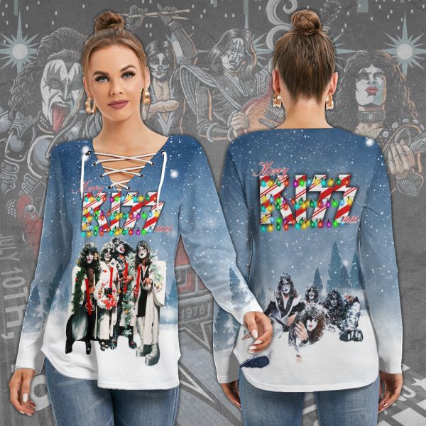 Kiss Band Women's Long Sleeve Neckline Tie Sweatshirt - MAITM 7996