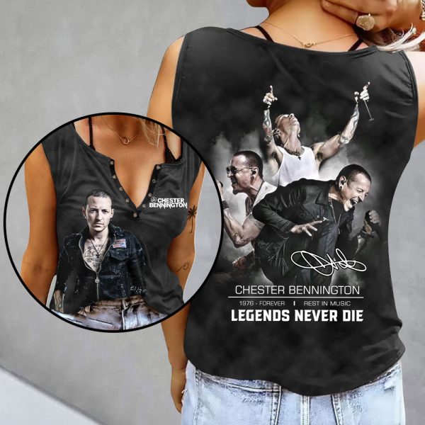 Linkin Park x Chester Bennington Women's Button V-neck Sleeveless Shirt - MAITM 8131