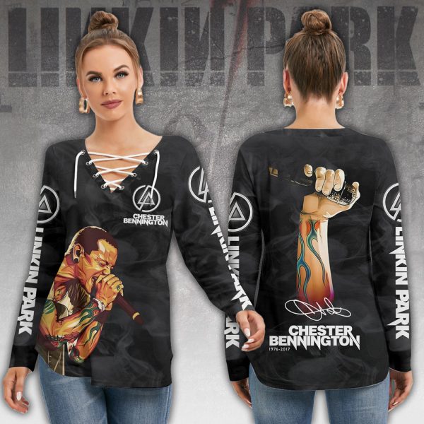 Linkin Park x Chester Bennington Women's Long Sleeve Neckline Tie Sweatshirt - MAITM 8127