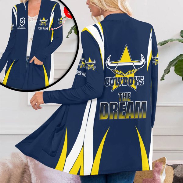 Personalized North Queensland Cowboys Women's Patch Pocket Cardigan - MAITM 8083