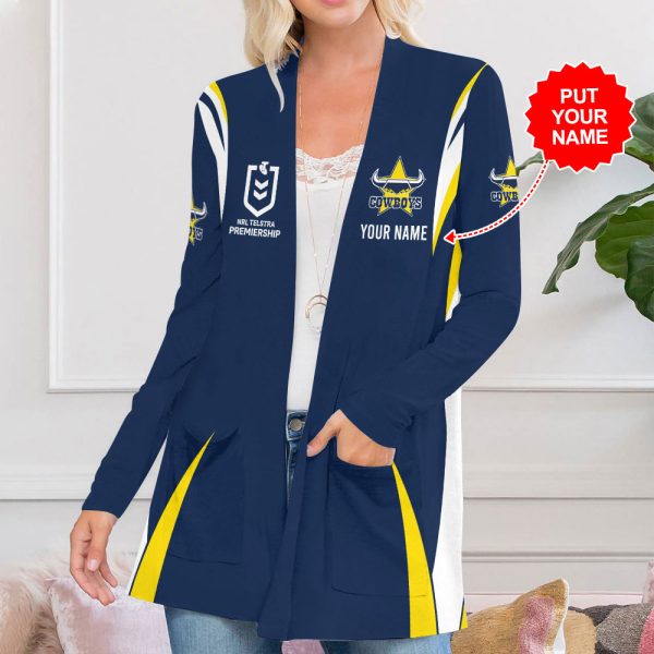 Personalized North Queensland Cowboys Women's Patch Pocket Cardigan - MAITM 8083