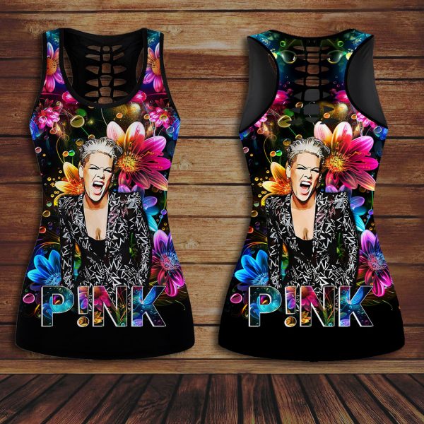 P!nk Hollow Tank Top Leggings - VANDH 3538