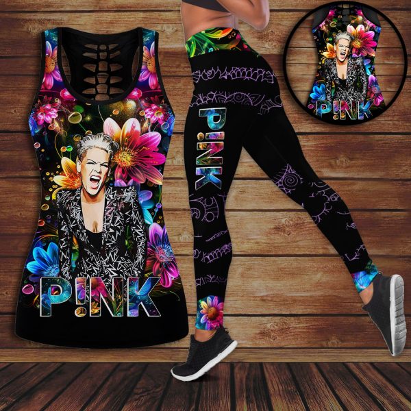 P!nk Hollow Tank Top Leggings - VANDH 3538