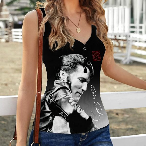 Elvis Presley Women V-Neck Ribbed Tank Top - MAITM 7972