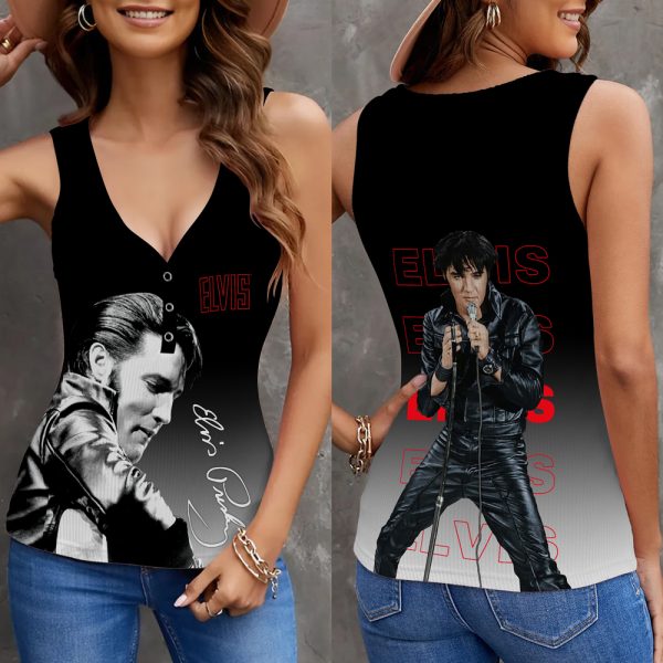 Elvis Presley Women V-Neck Ribbed Tank Top - MAITM 7972