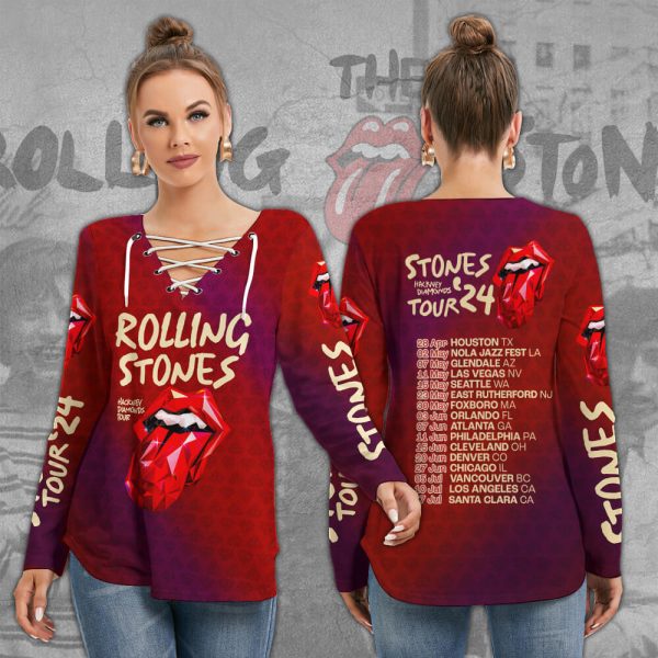 The Rolling Stones Women's Long Sleeve Neckline Tie Sweatshirt - MAITM 7976