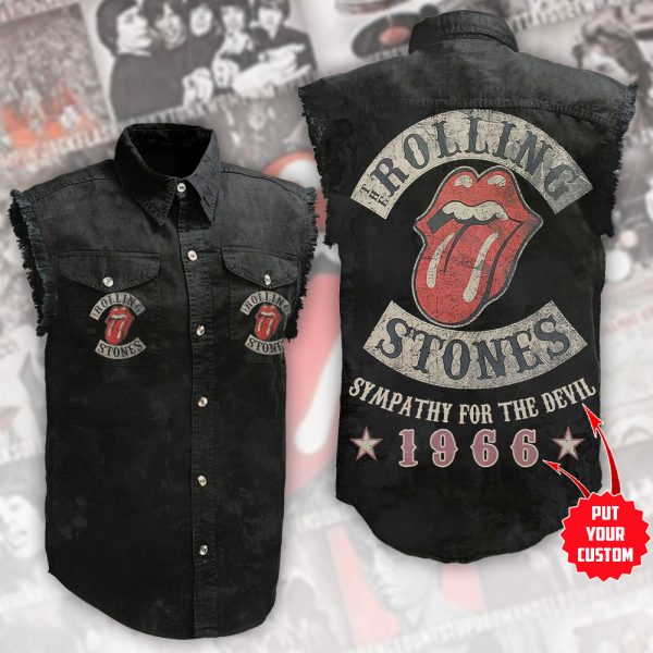 Personalized The Rolling Stones 3D Lightweight Sleeveless Denim Shirt - HUNGVV 2862