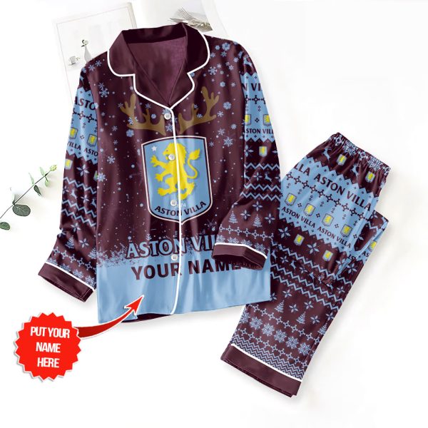 Personalized Aston Villa Button Down Pajamas Set – TANTN 8850